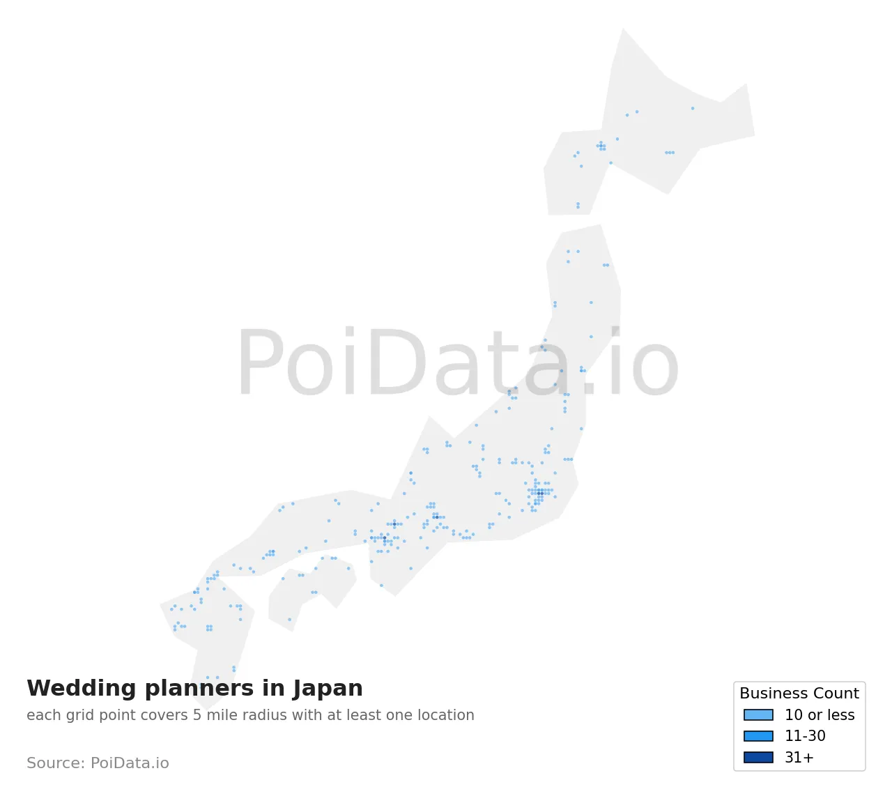 Wedding planner density map for Japan