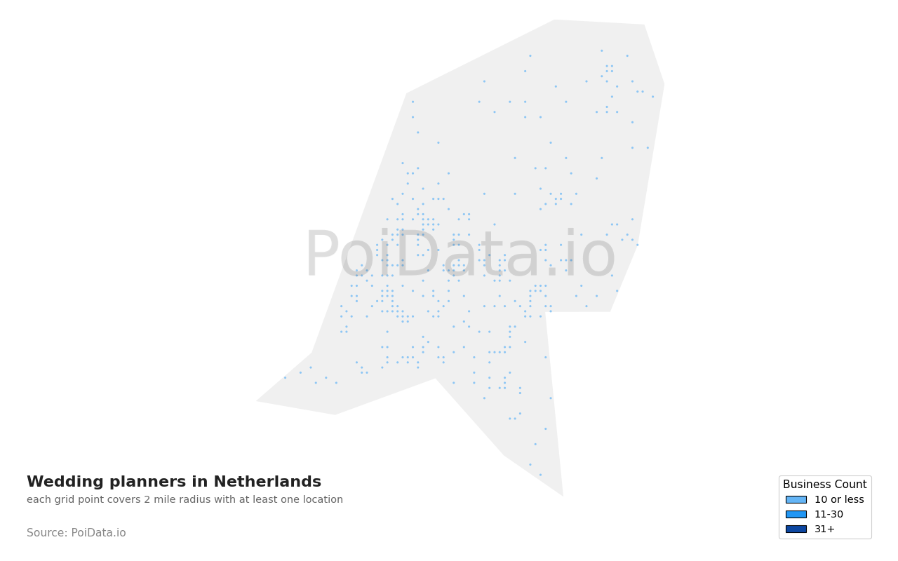 Wedding planner density map for Netherlands