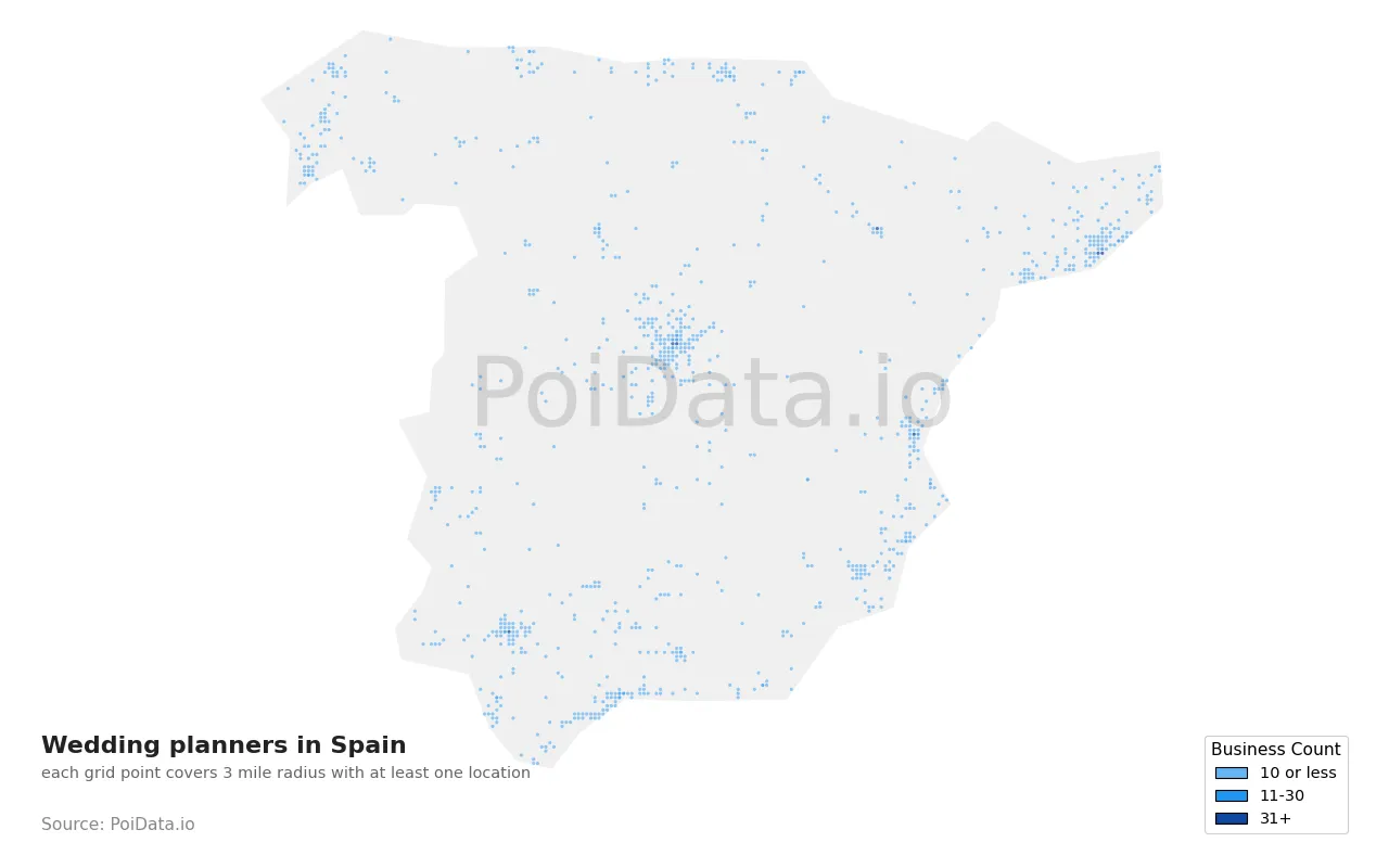 Wedding planner density map for Spain
