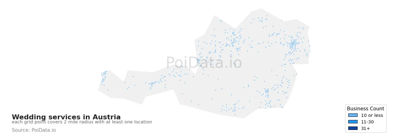 Wedding service density map for Austria