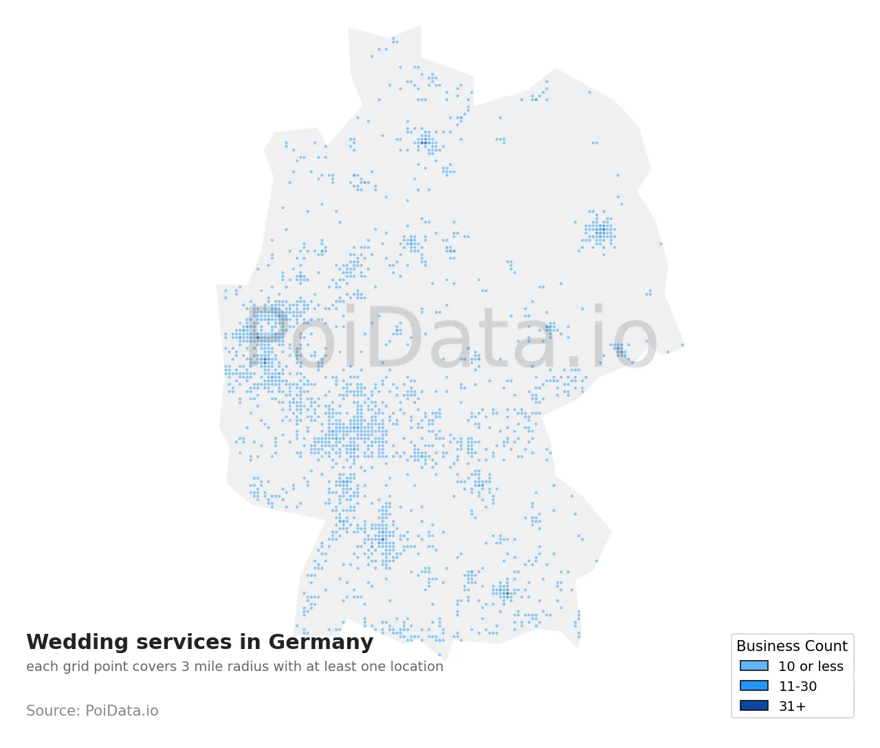 Wedding service density map for Germany