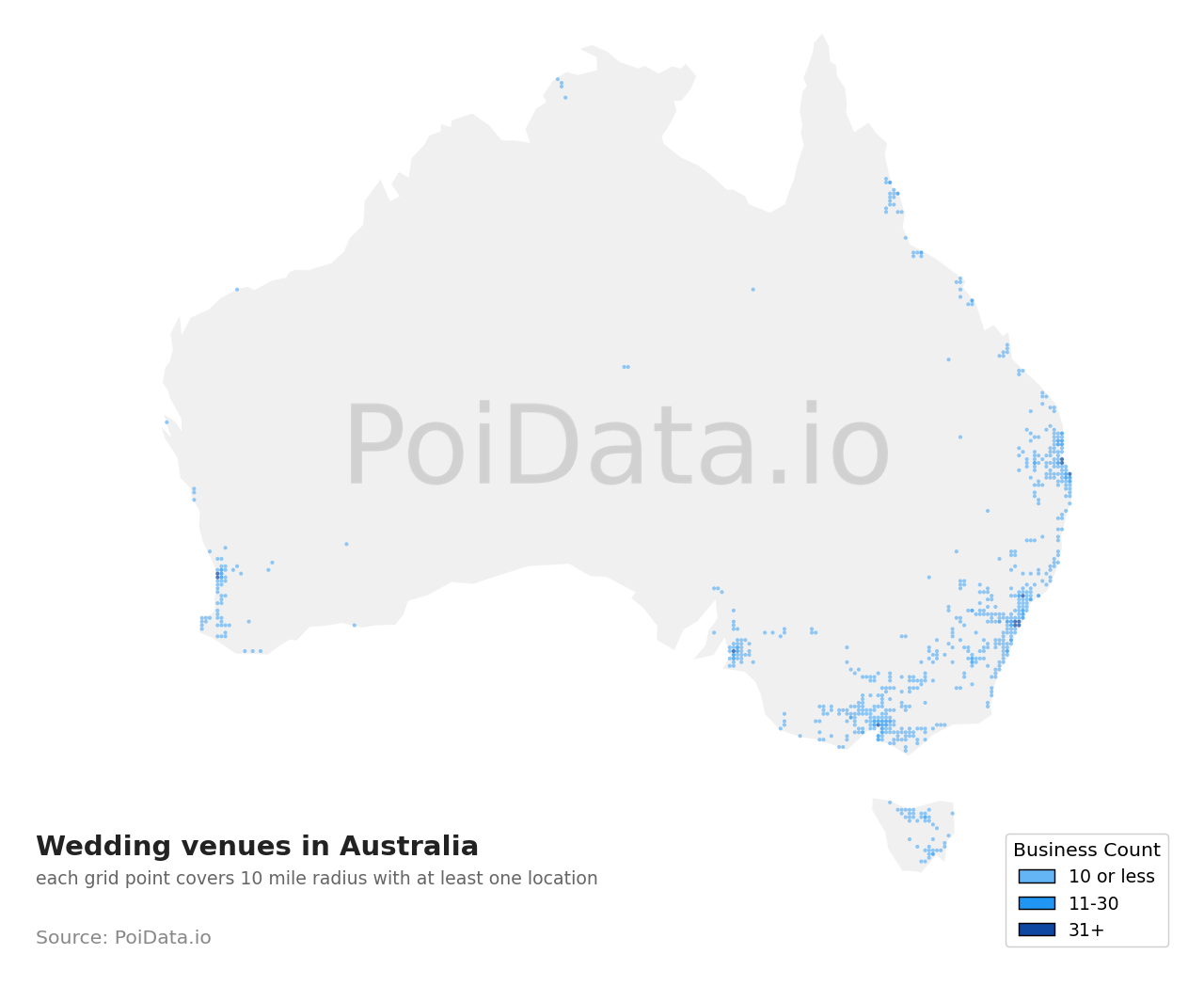 Wedding venue density map for Northern Territory, Australia