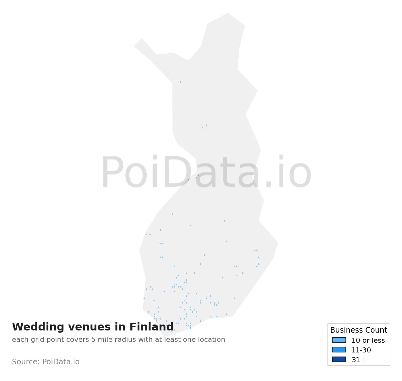 Wedding venue density map for Finland