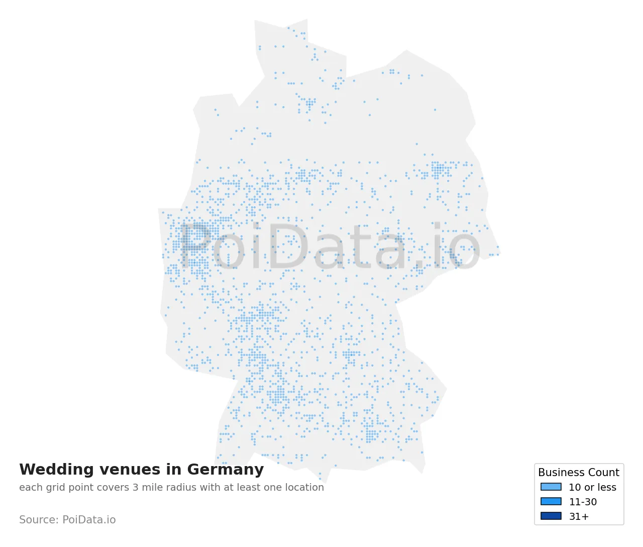 Wedding venue density map for Germany