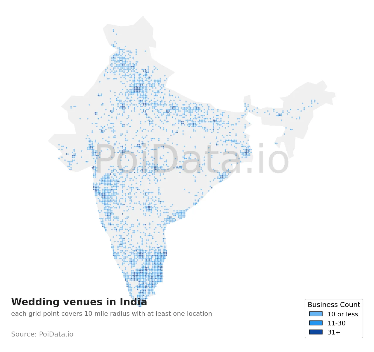 Wedding venue density map for India