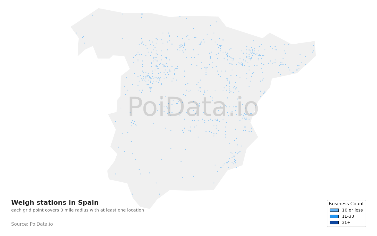 Weigh station density map for Spain
