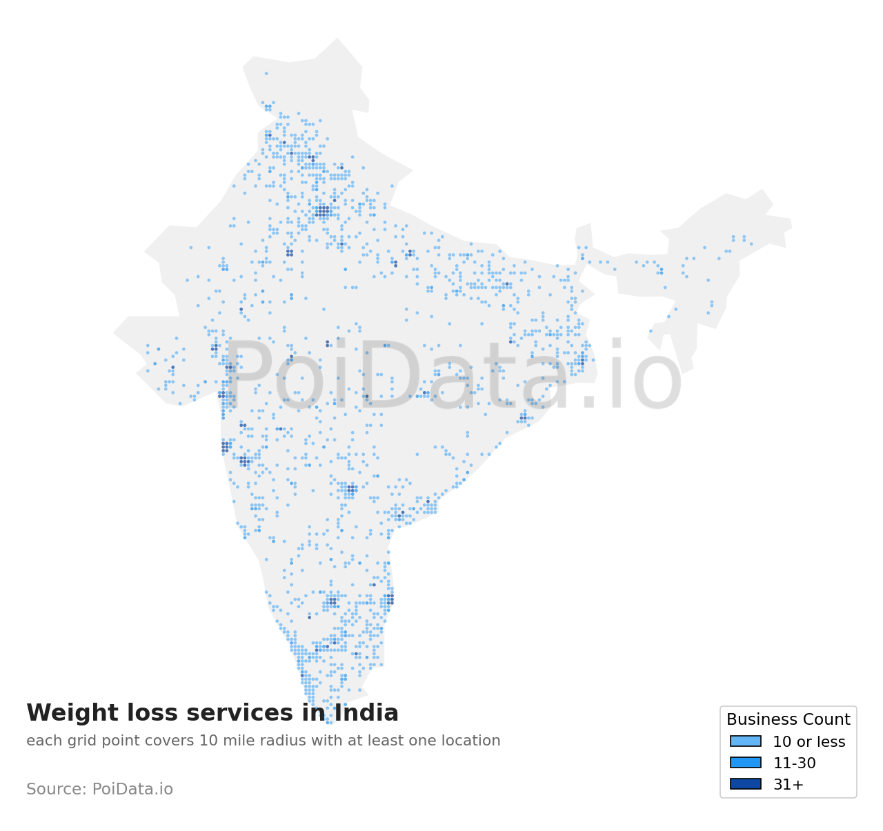 Weight loss service density map for India