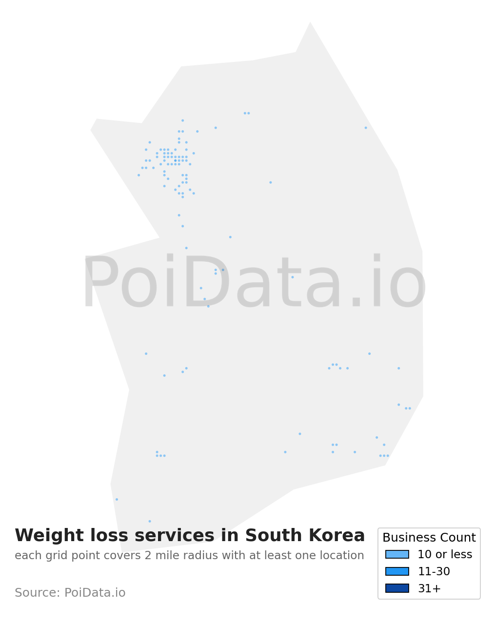 Weight loss service density map for South Korea