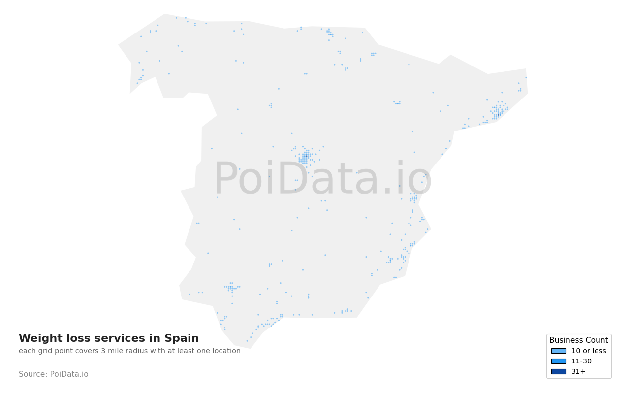Weight loss service density map for Spain