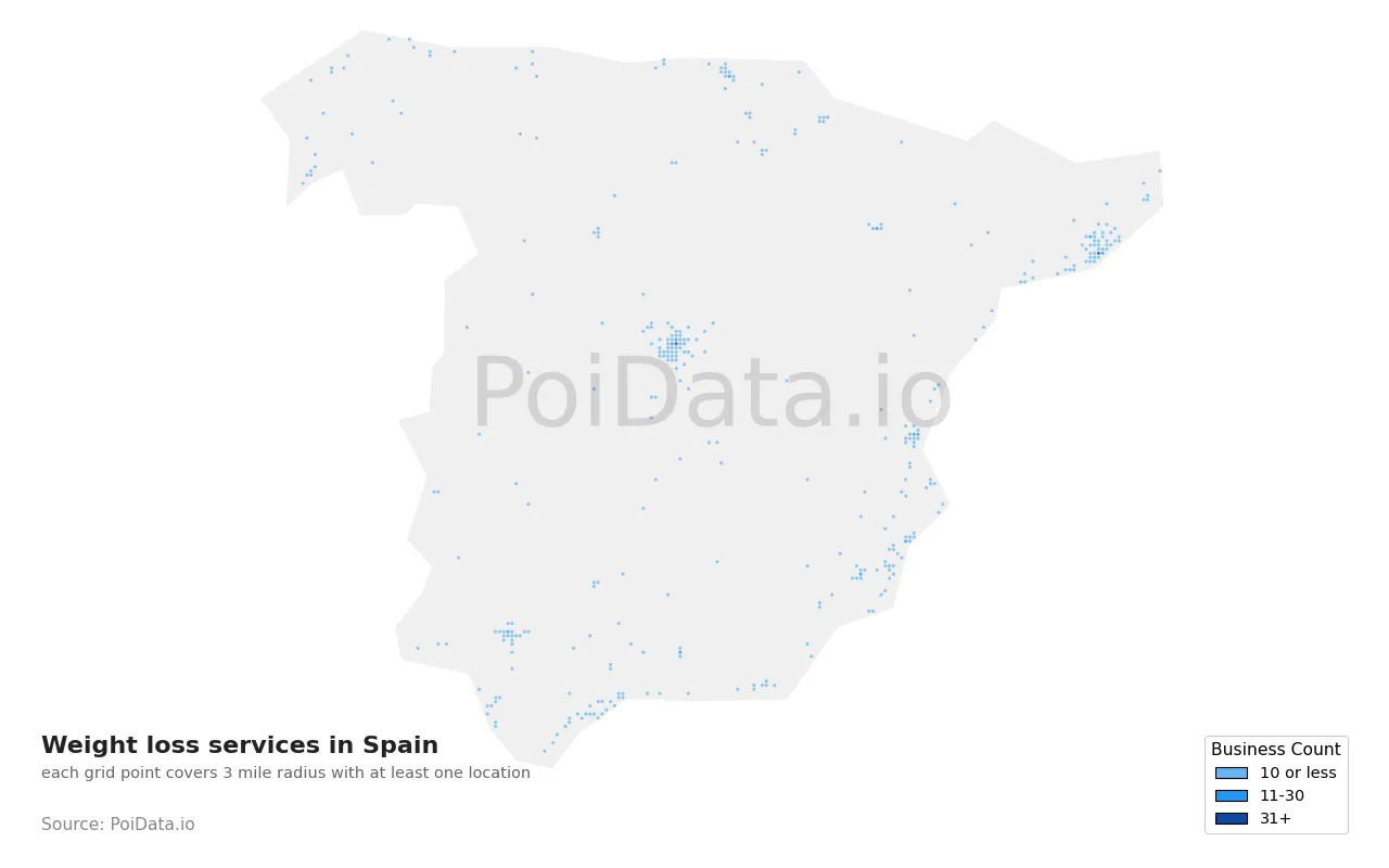 Weight loss service density map for Spain
