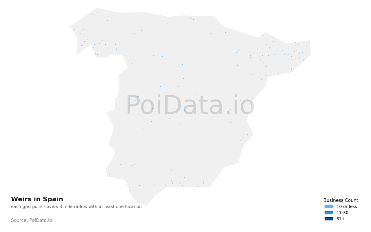 Weir density map for Spain