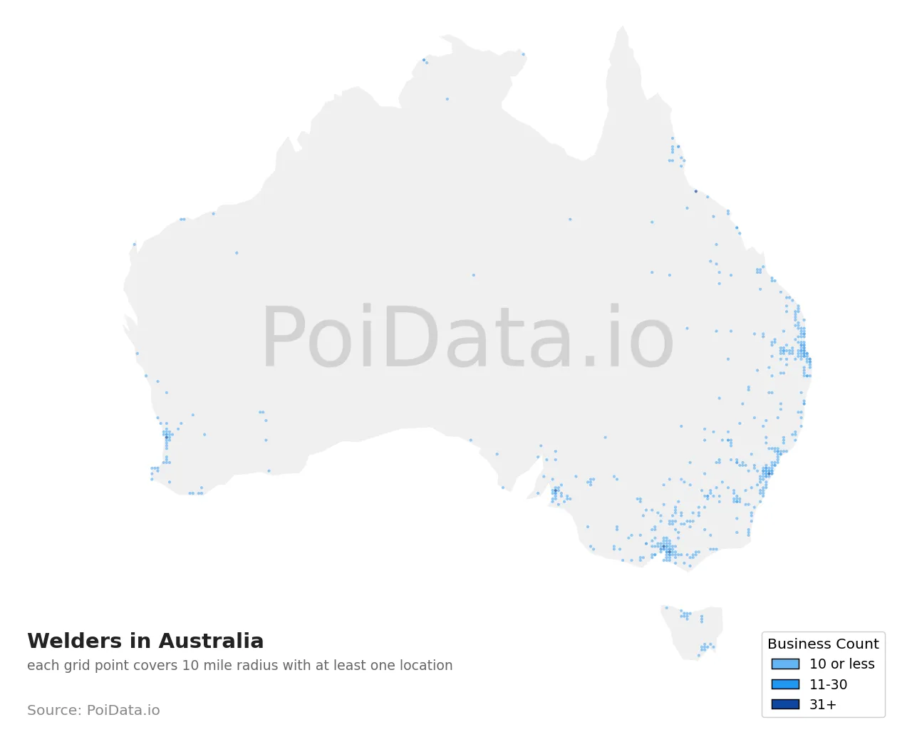Welder density map for Australia