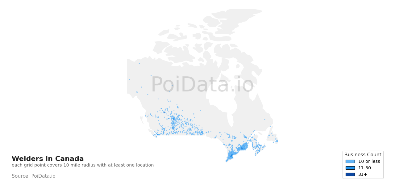 Welder density map for Saskatchewan, Canada