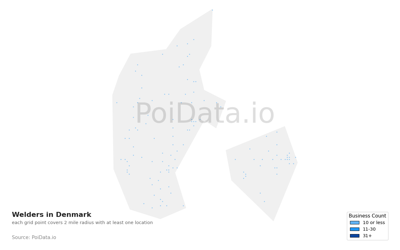 Welder density map for Denmark