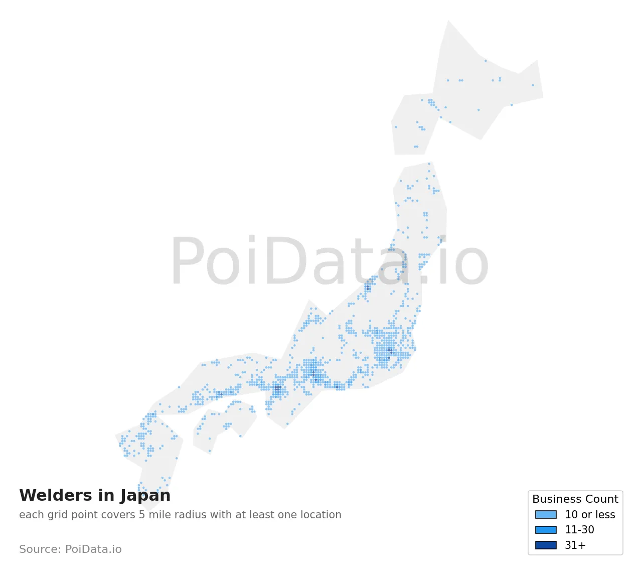 Welder density map for Japan