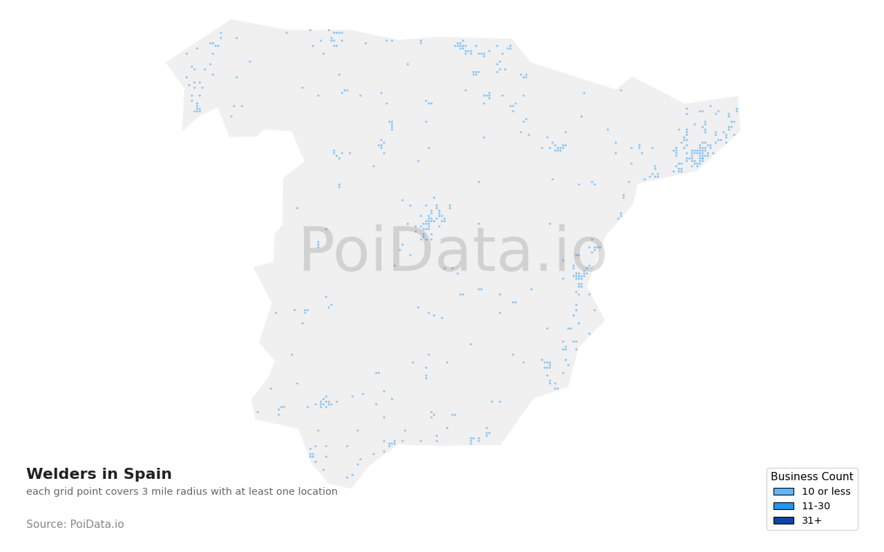 Welder density map for Spain