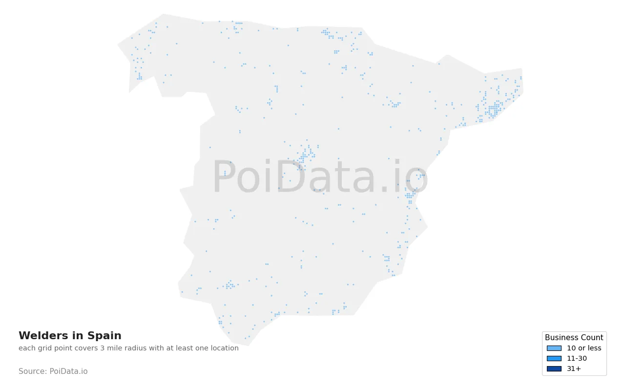 Welder density map for Spain