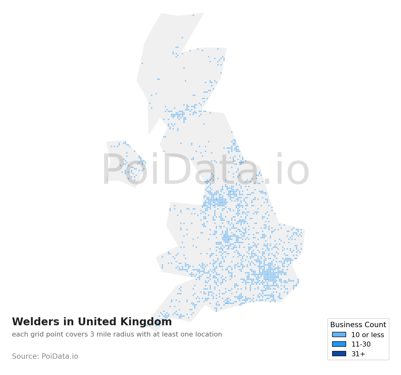 Welder density map for United Kingdom