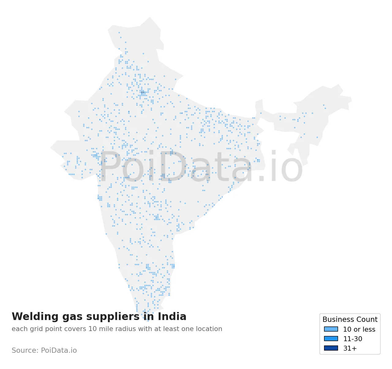 Welding gas supplier density map for India