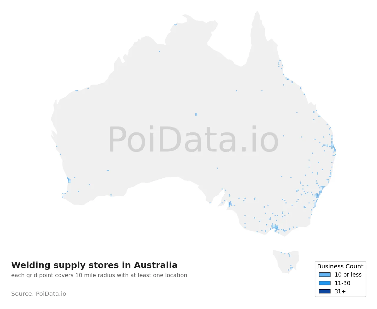 Welding supply store density map for Australia