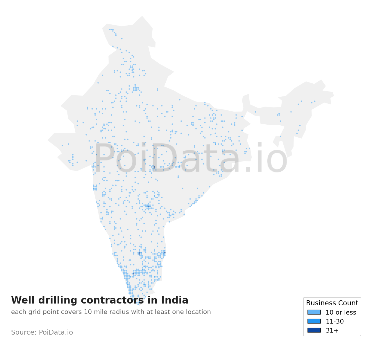 Well drilling contractor density map for India