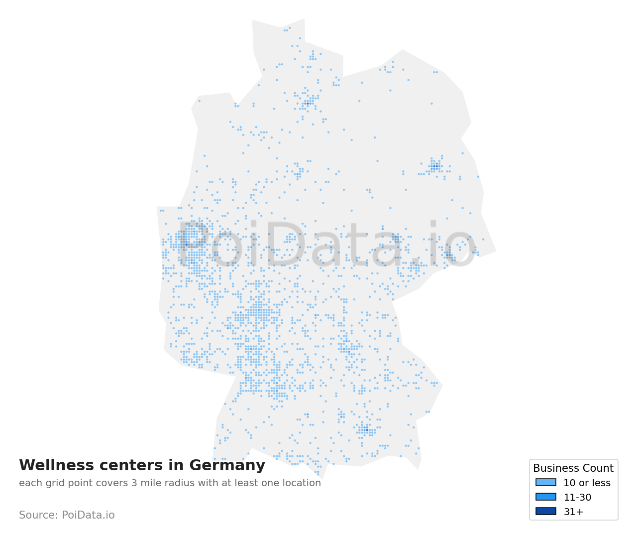Wellness center density map for Germany