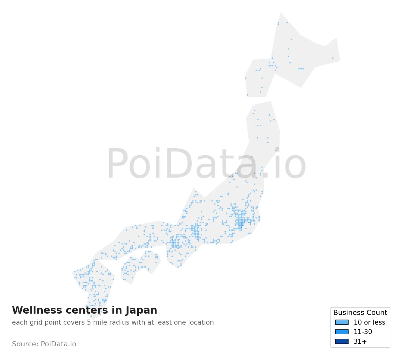 Wellness center density map for Japan