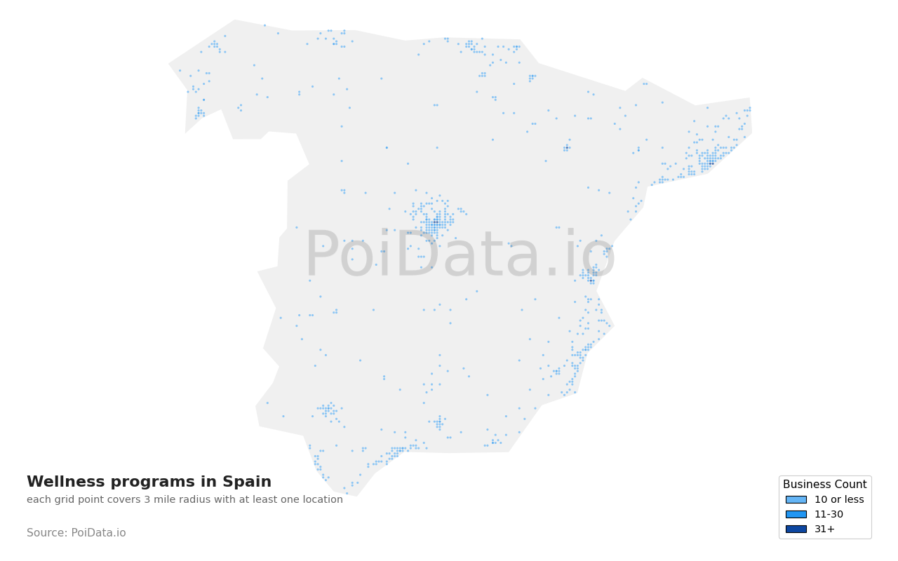 Wellness program density map for Spain