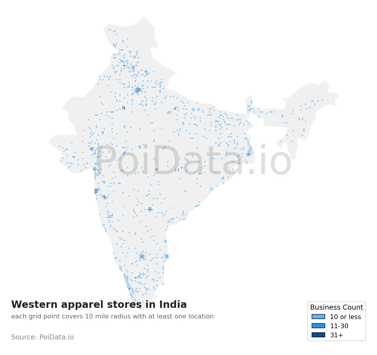 Western apparel store density map for India