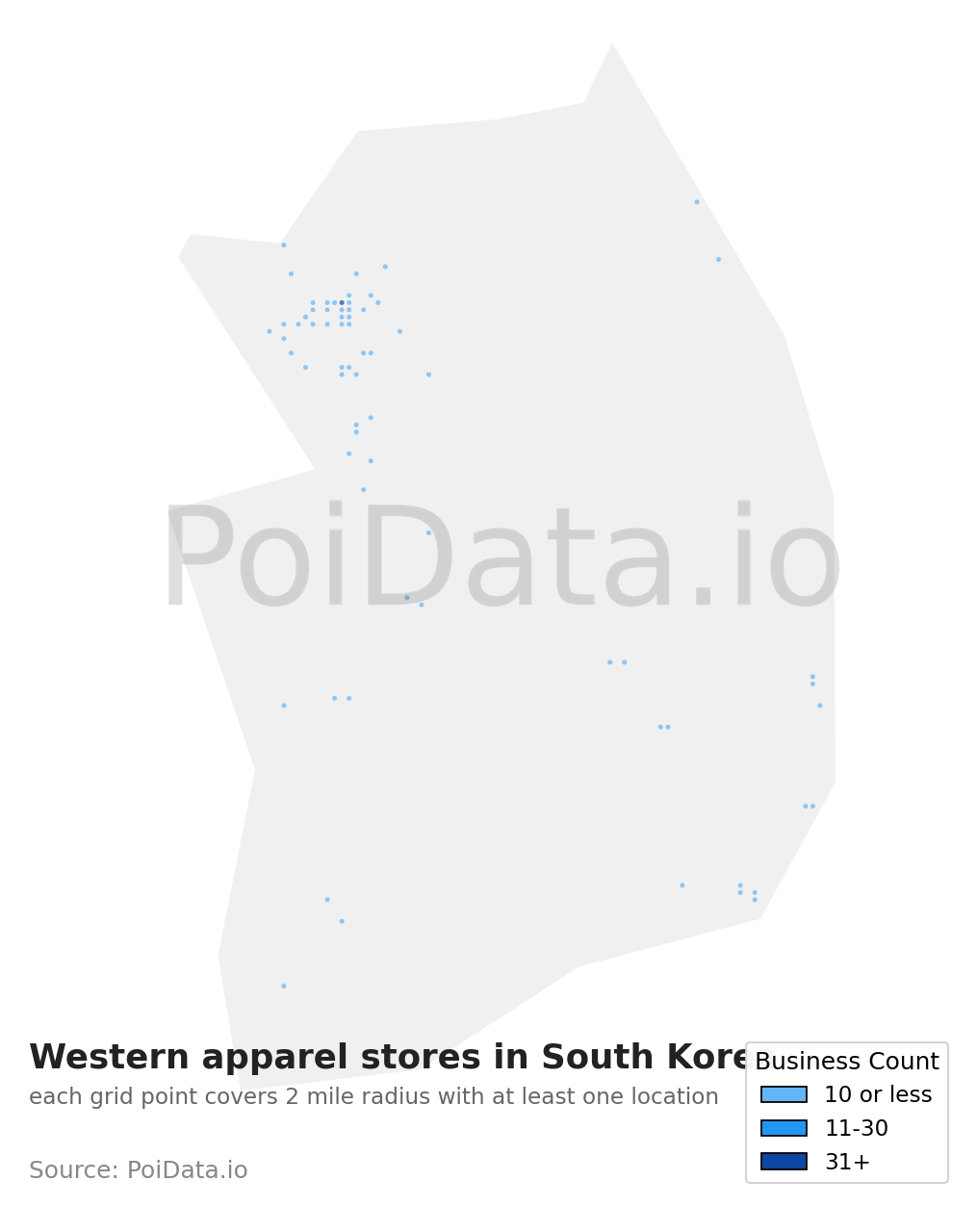 Western apparel store density map for South Korea