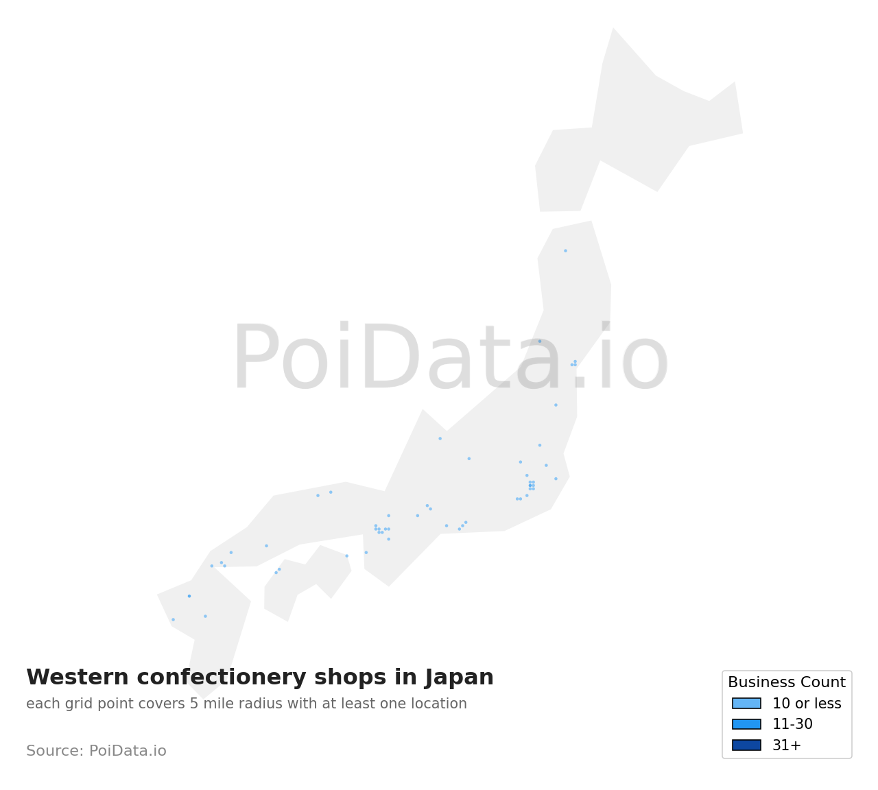 Western confectionery shops density map for Yamagata, Japan