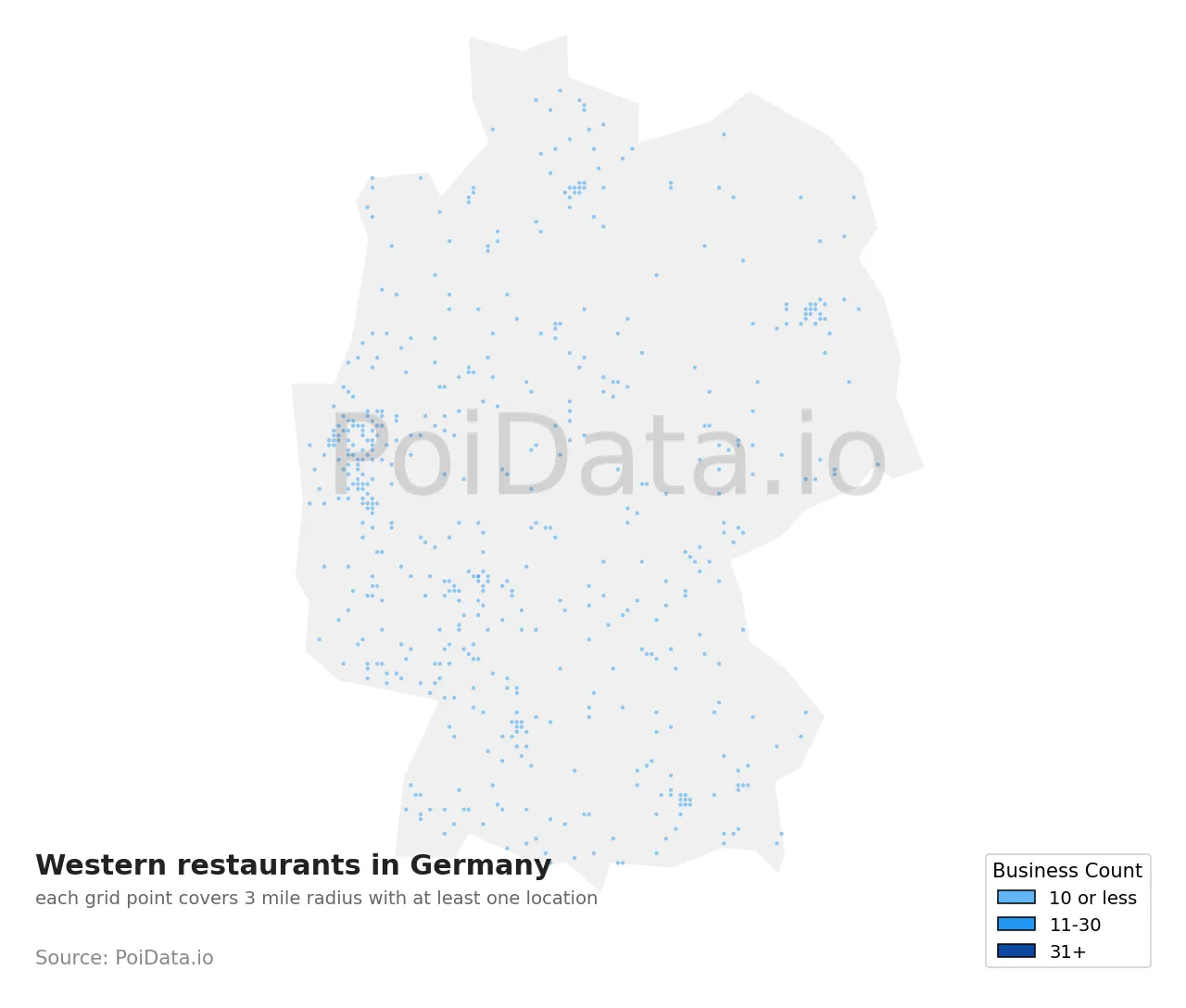 Western restaurant density map for Germany