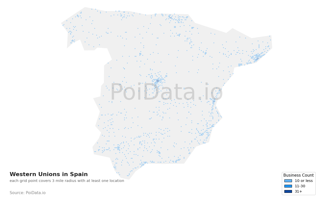 Western Union density map for Spain
