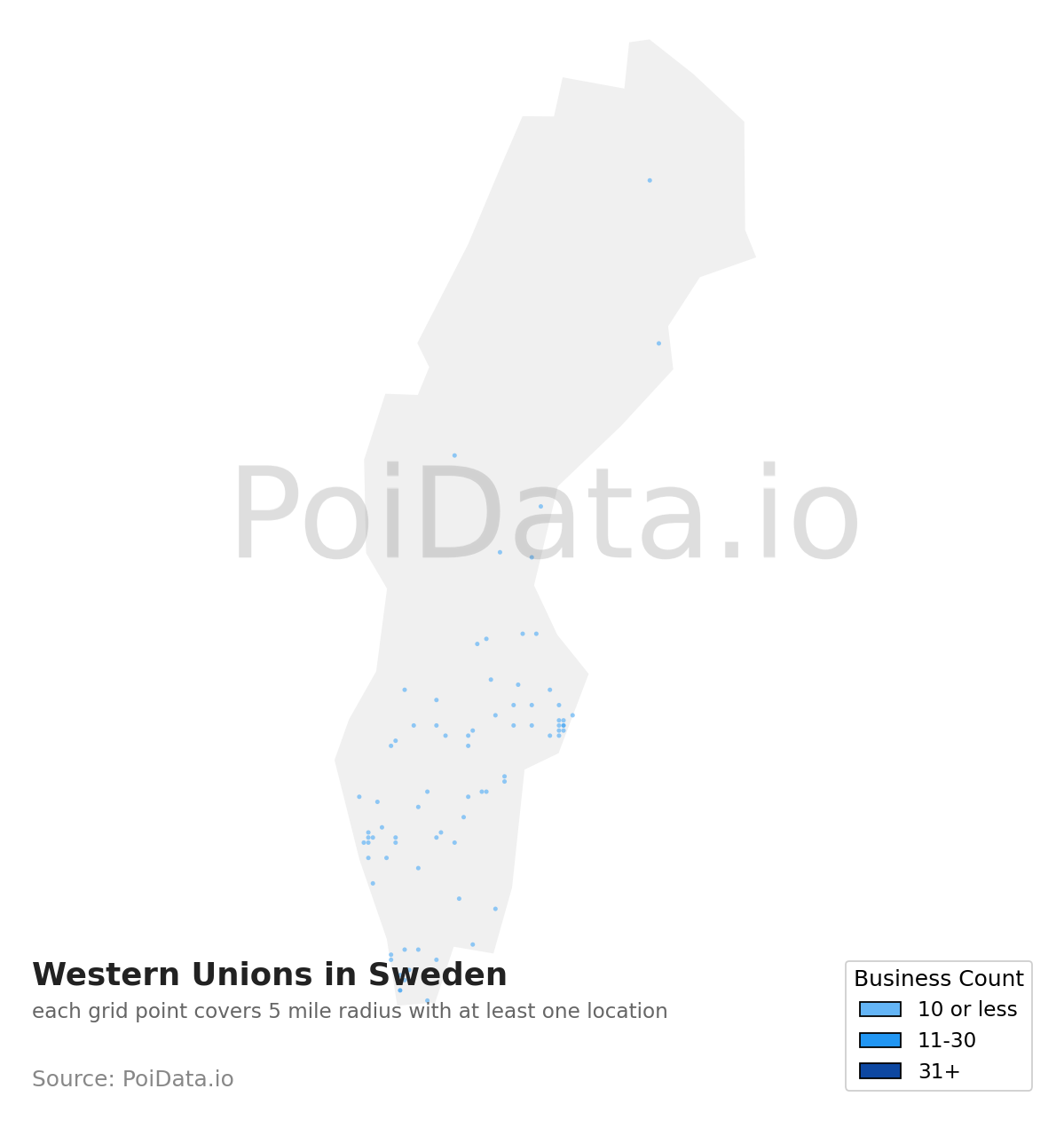 Western Union density map for Sweden