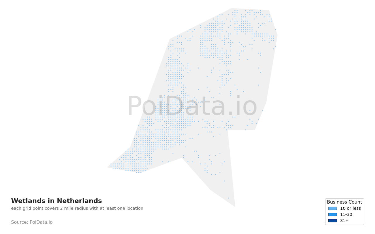 Wetland density map for Netherlands
