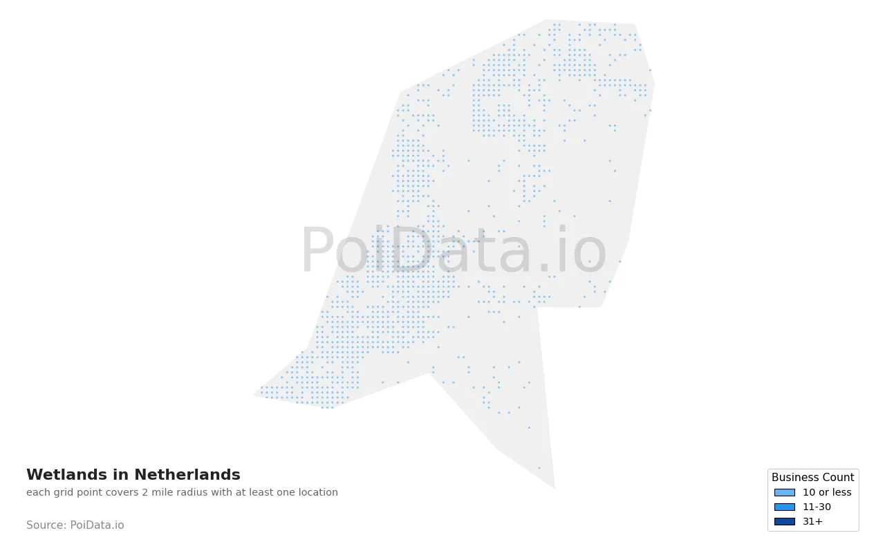 Wetland density map for Netherlands
