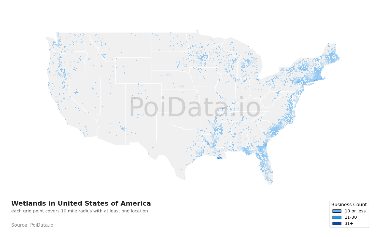 Wetland density map for United States