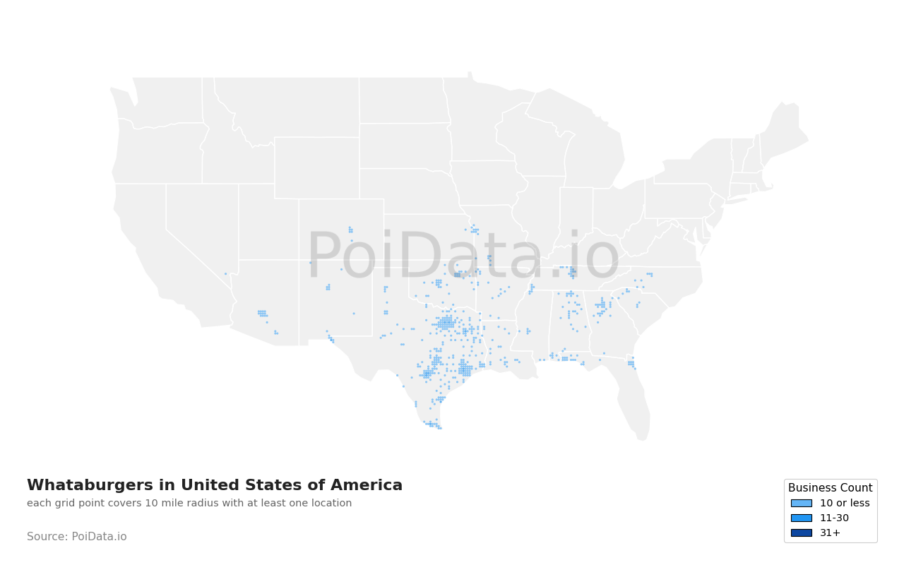 Whataburger density map for United States
