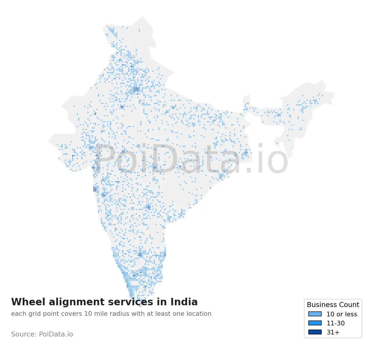 Wheel alignment service density map for India
