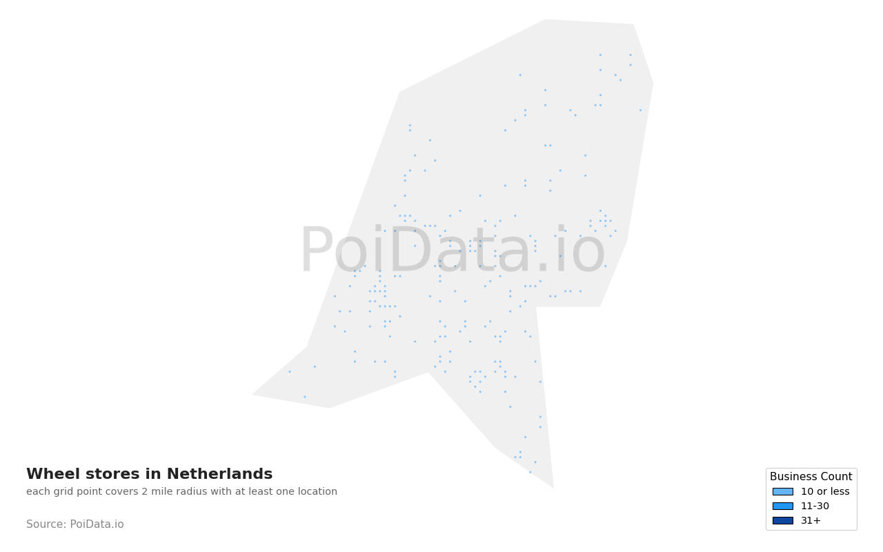 Wheel store density map for Netherlands