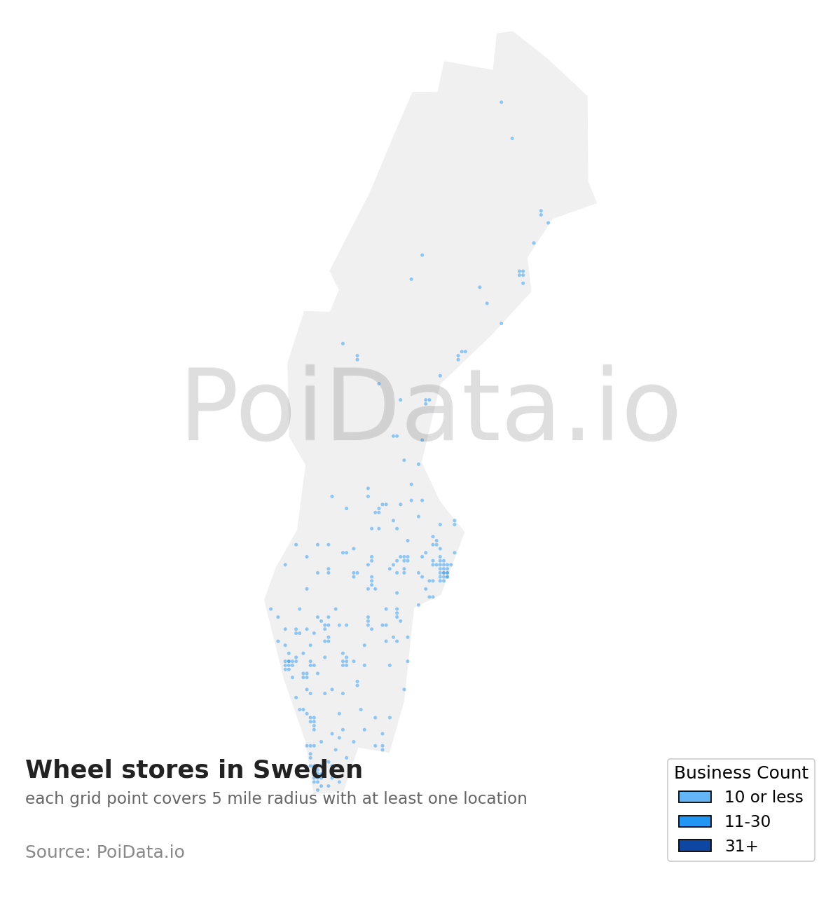 Wheel store density map for Sweden