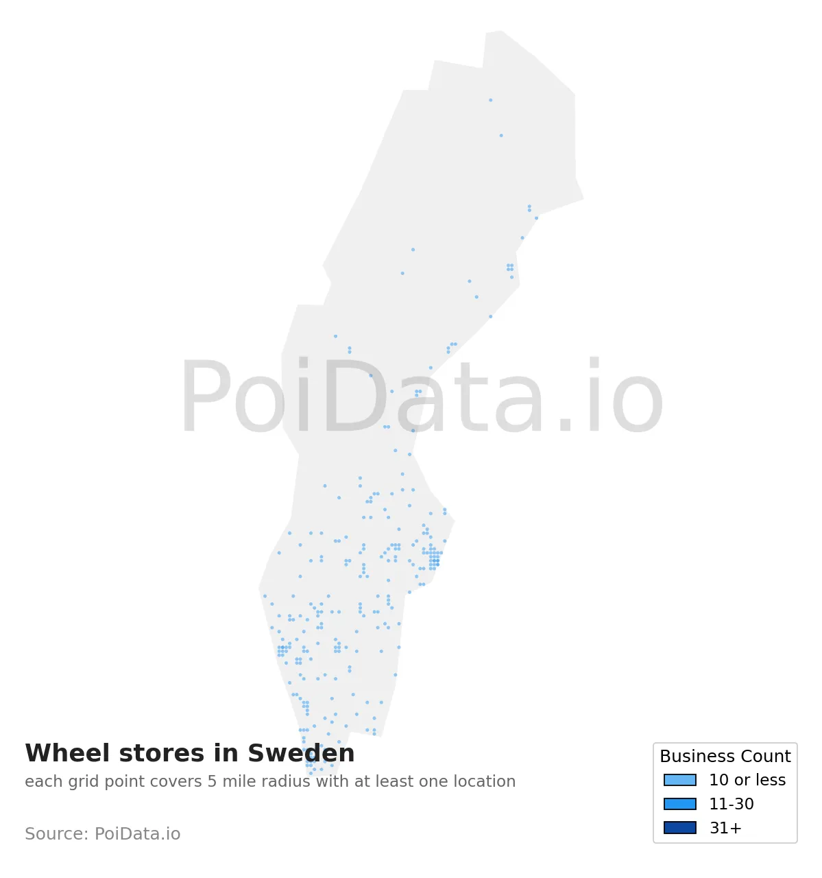 Wheel store density map for Sweden