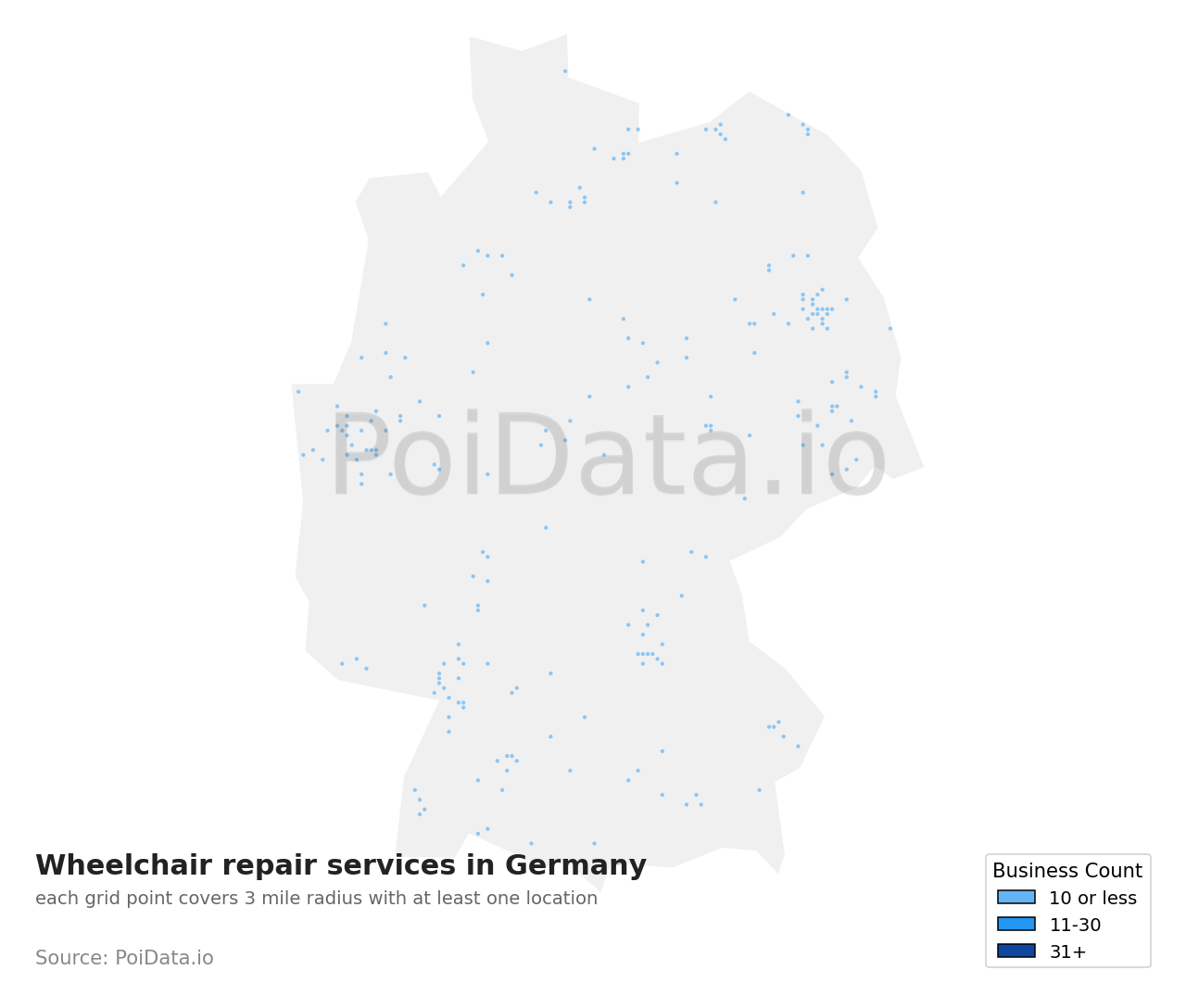 Wheelchair repair service density map for Germany
