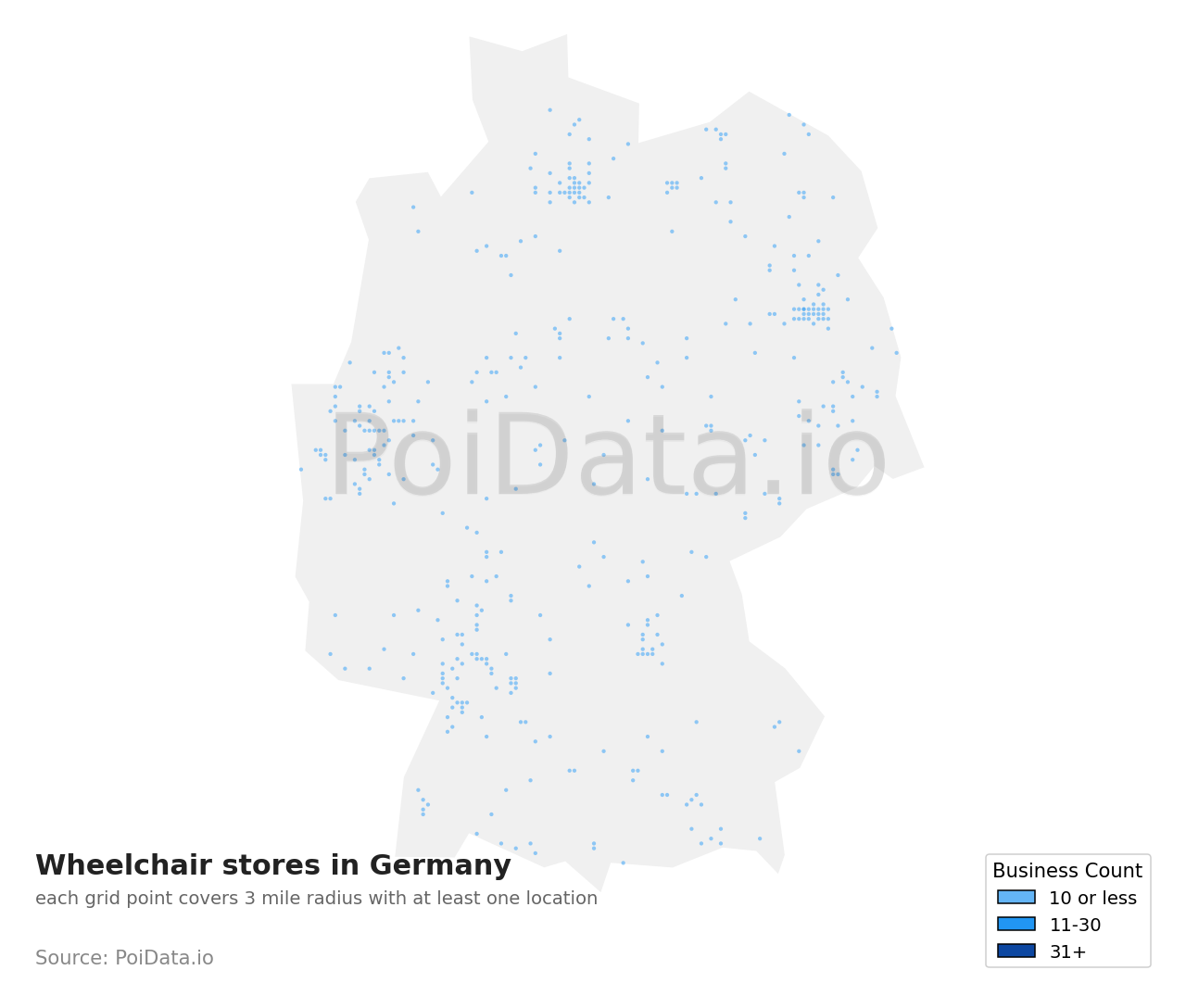 Wheelchair store density map for Germany