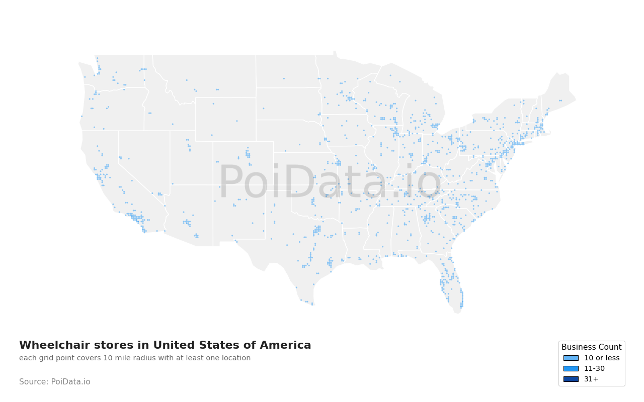 Wheelchair store density map for Ohio, United States
