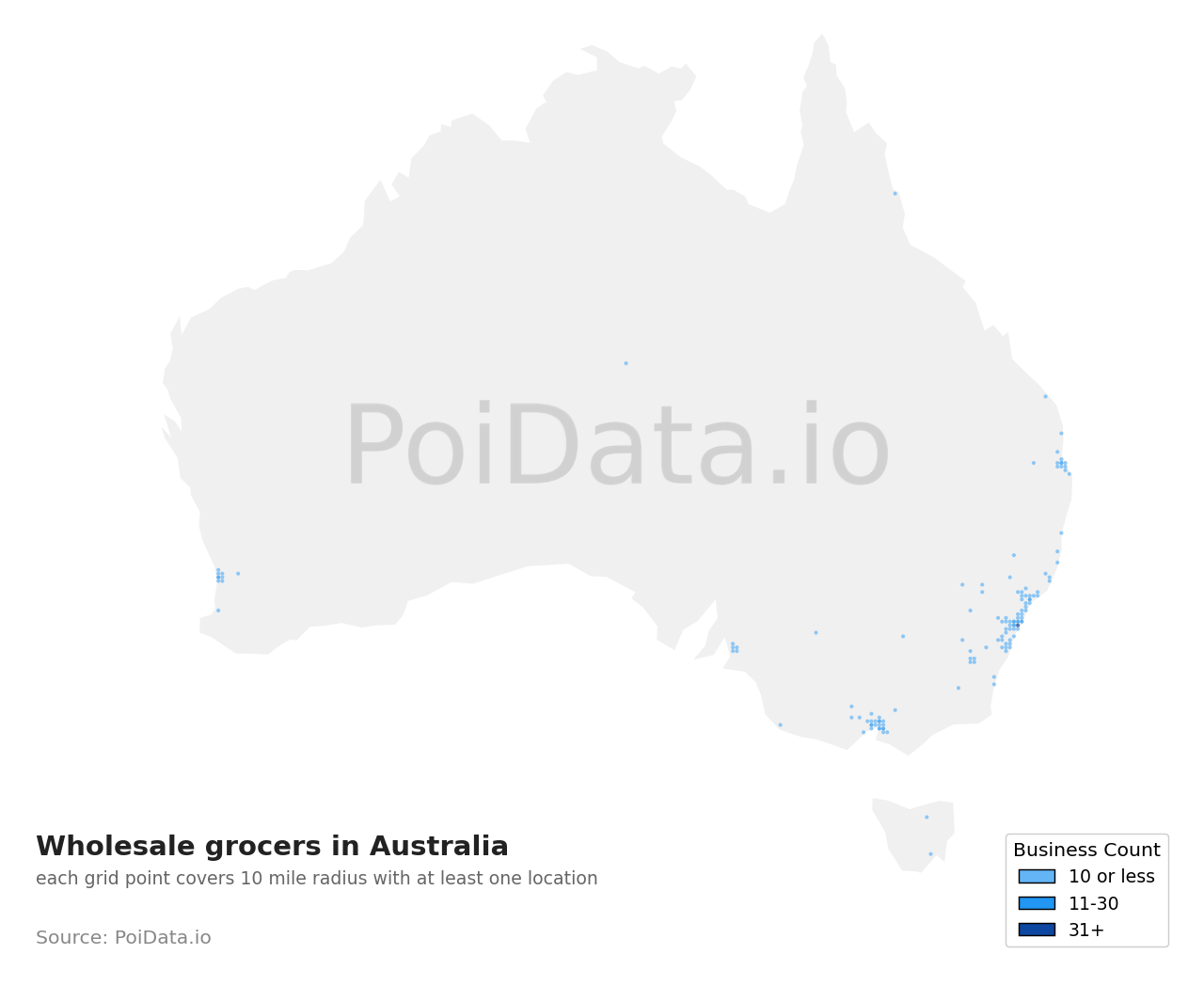 Wholesale grocer density map for VIC, Australia