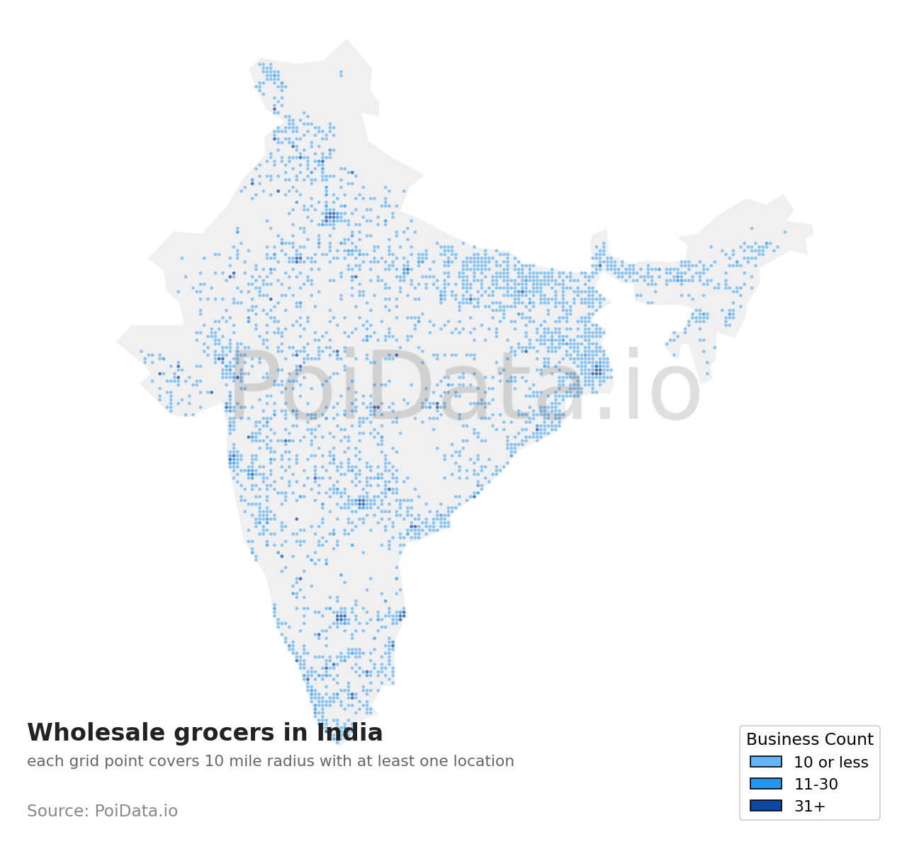 Wholesale grocer density map for India