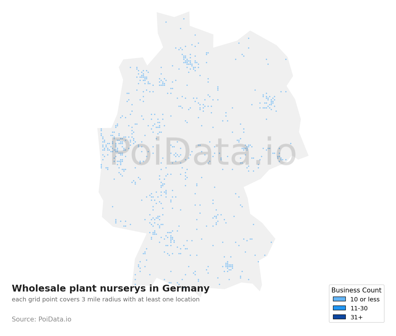 Wholesale plant nursery density map for Germany