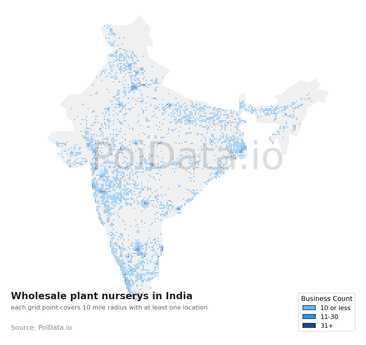 Wholesale plant nursery density map for India