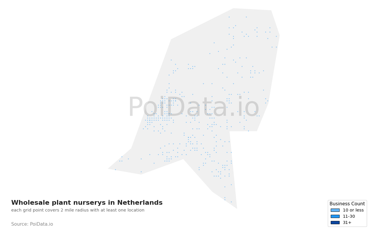 Wholesale plant nursery density map for Netherlands